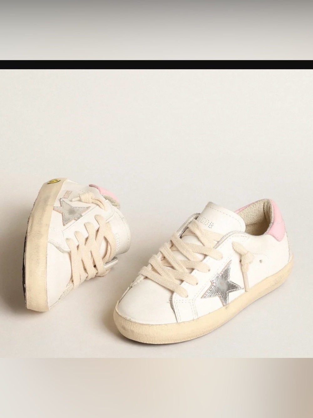 Golden Goose Kids White Sneakers with Silver Star and Pink Heel